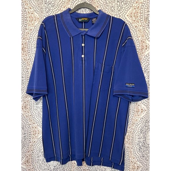 Eddie Bauer Golf Polo Shirt XL Blue Striped Short Sleeve Mens Shirt - Picture 2 of 10